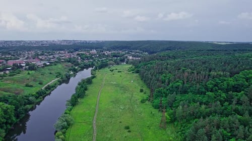 Aerial View of Green Forest and River