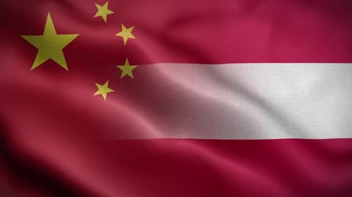 Waving Flags of China and Latvia Blending