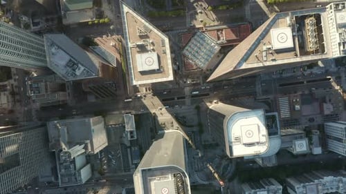 AERIAL Slow Uplifting Birds Eye View Flight Over Downtown Los Angeles California Grand Avenue in