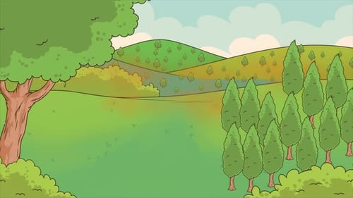 Animated Cartoon Landscape with Changing Sky