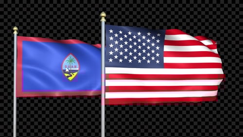 Guam and USA Flags Waving Seamlessly
