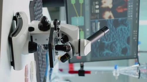 Close Up Of Microscope In Laboratory