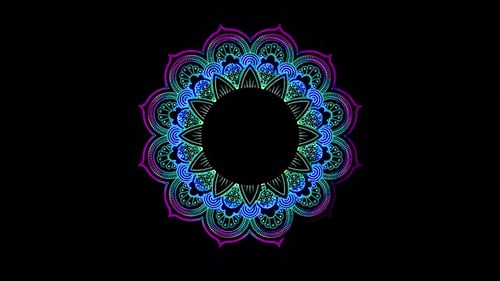 Mandala Abstract ornament multicolored neon line motion. 4k video pattern mandala India.