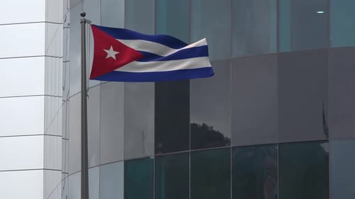 Realistic Cuban Flag Waving on Flagpole Animation