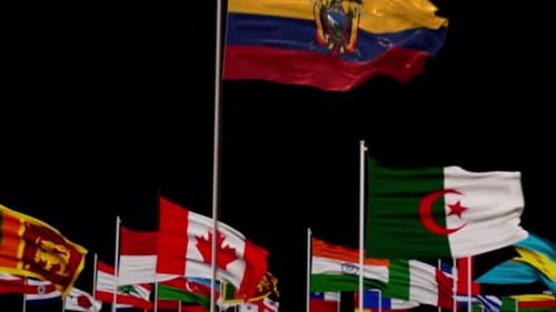 Diverse National Flags Waving and Rising for Global Events
