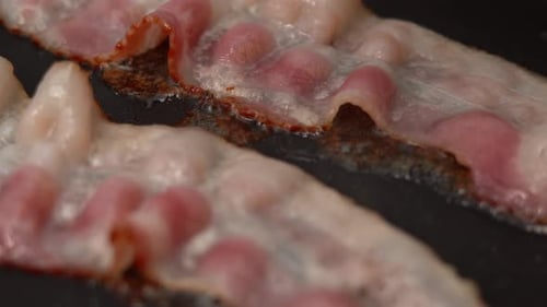 Close Up of Bacon Frying in a Pan