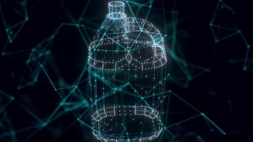 Primer plano del holograma químico de botellas de plástico 4k