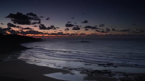 Seascape at Sunset. Asturias Coast, Spain. Timelapse