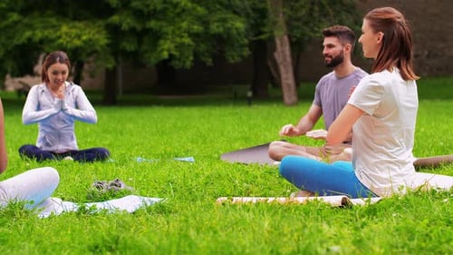 Group of People Meeting for Yoga Class at Park