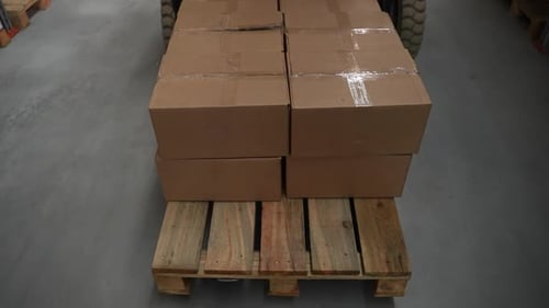 Warenpalette in Kartons, die vom Warehouse Loader bewegt wurden