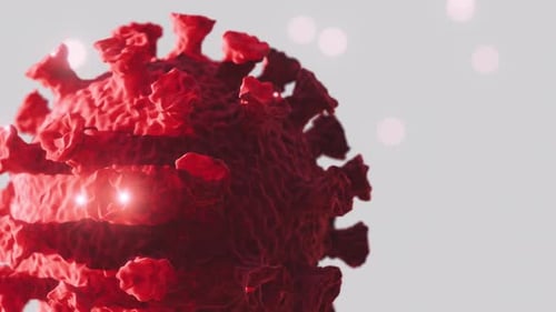 Mikroskopische Ansicht einer SARS-CoV-2-Viruszelle eines infektiösen Virus