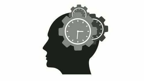 Schwarze Farbe Gear Head Icon Uhr isoliert auf weißem Hintergrund