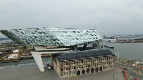 Slow rotation around Antwerp Port House in Belgium
