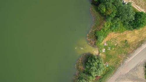 Aerial Top View Beautiful Nature Lake and Forest