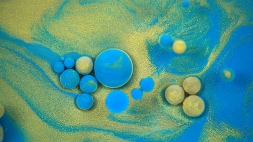 Gold Paint with Blue Spheres Abstract