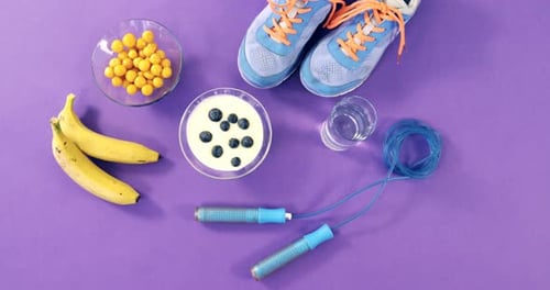 Sports Gear and Healthy Snack Overhead Shot