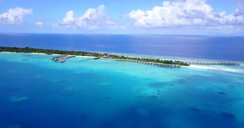 Tropical above clean view of a white paradise beach and turquoise sea background in best quality 4K