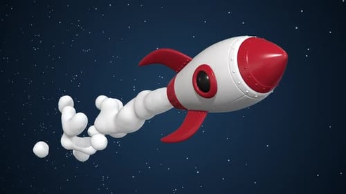 Animated Cartoon Rocket Flying with Smoke Trail in Space