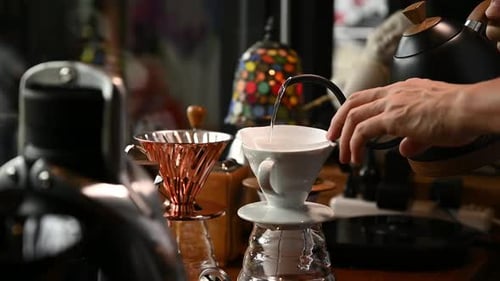 Pour Over Coffee Preparation with Black Kettle