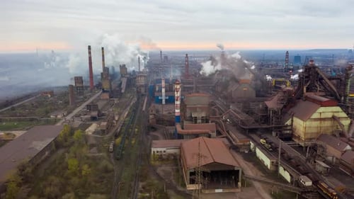 Aerial Hyperlapse Time Lapse. Scene of Industrial Power Plant