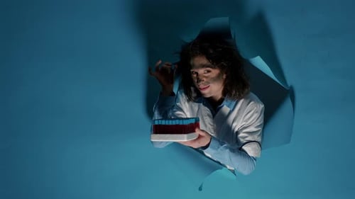 Mad Foolish Scientist Woman with Frizzy Hair Explosion