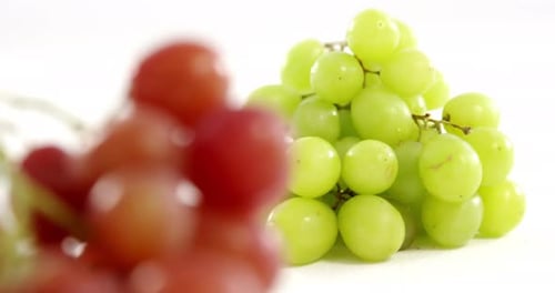 Close-up of green and red bunches of grapes
