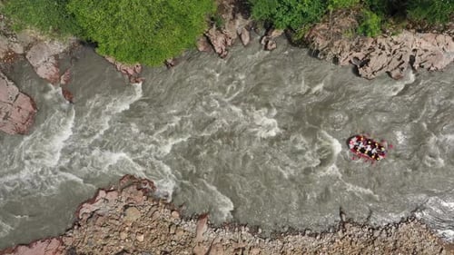 Rafting Boat on Beautiful Mountain River