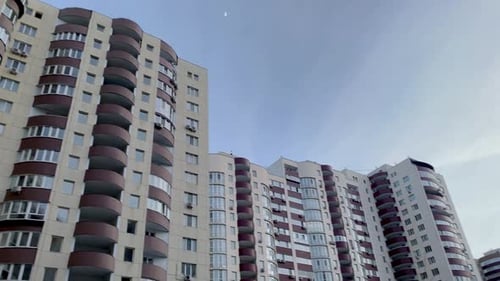 Facade of Typical High Rise Apartment Buildings in Residential District with Balcony and Windows
