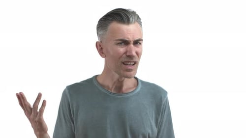 Handsome Middleaged Male Model with Grey Hair and Bristle Looking Confused Asking to Repeat Question