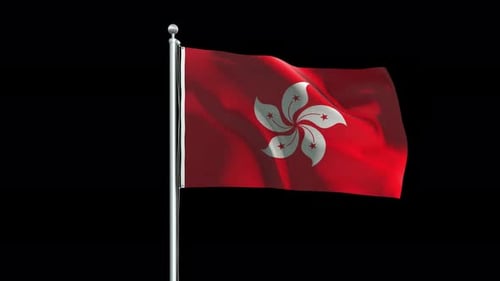 Realistic Waving Hong Kong Flag with Alpha Channel