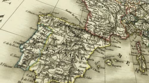 Antique Map of Europe Panning Shot