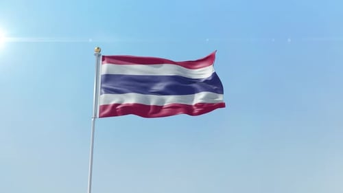 Thailand Flag Waving in Blue Sky