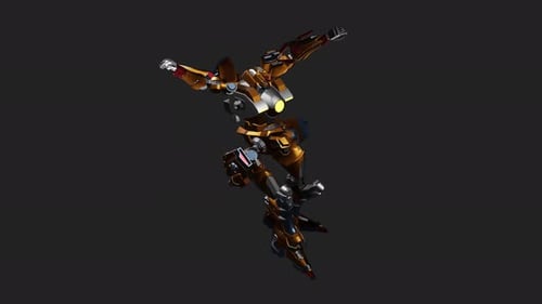 Golden Futuristic Robot Posing and Rotating Animation