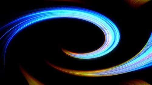 waves with stripes, colorful of light shining in circles, on a black background