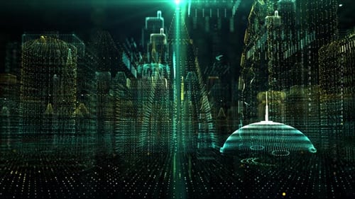 Futuristic Holographic Digital Matrix Cyber City 02