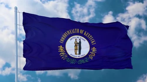 Kentucky State Flag Waving in Realistic 3D Animation with Blue Sky