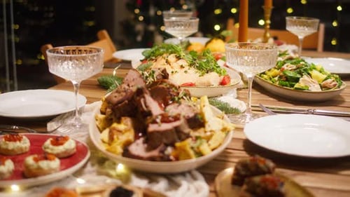 Festive Holiday Feast Laid Out on Table