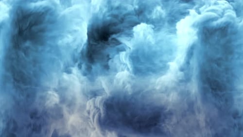 Eine Animation, die sich einer großen blauen Sturmwolkenformation