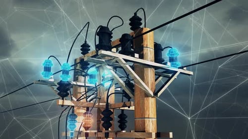 Animated Power Pole with Digital Energy Flow