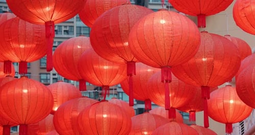Luminous Red Lanterns in City for Celebrations