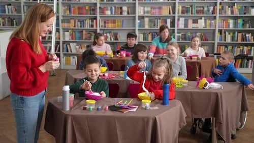 Children Enjoy Arts and Crafts in Classroom