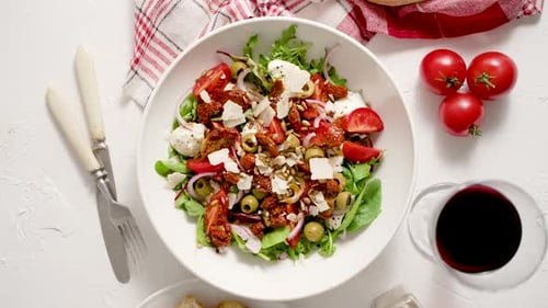 Fresh Salad with Tomatoes, Olives, and Mozzarella