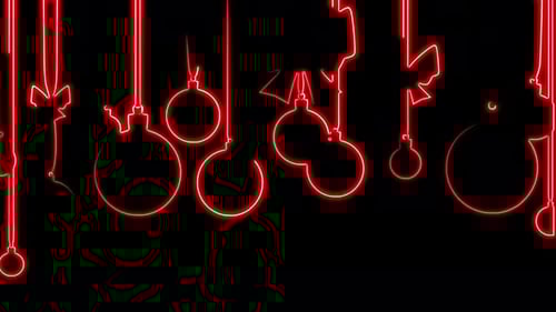 Flickering Red Neon Christmas Ornaments and Bows Loop