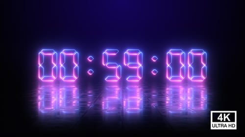 Compte à rebours numérique négatif au néon 1 minute