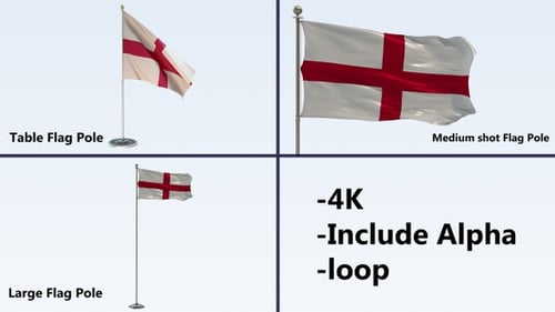 Waving England Flag on Flagpole with Alpha Channel Loop
