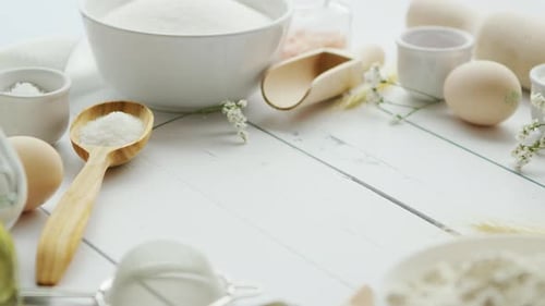 Baking Ingredients Prepared on Clean White Table