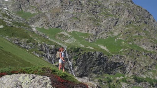 Woman Backpacker Hiking In Mountain 037