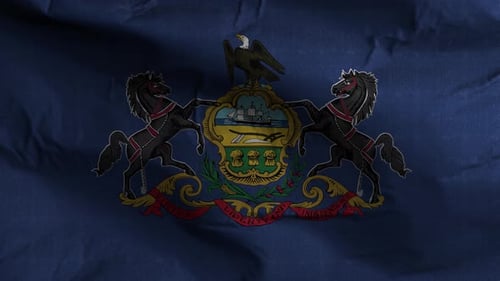 Pennsylvania State Flag Waving with Official Coat of Arms