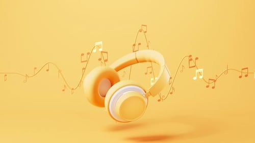 Animated 3D Headphones with Floating Musical Notes