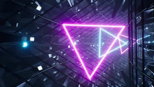 Vj Glowing Triangle Neon Tunnel Cages 4K Loop
